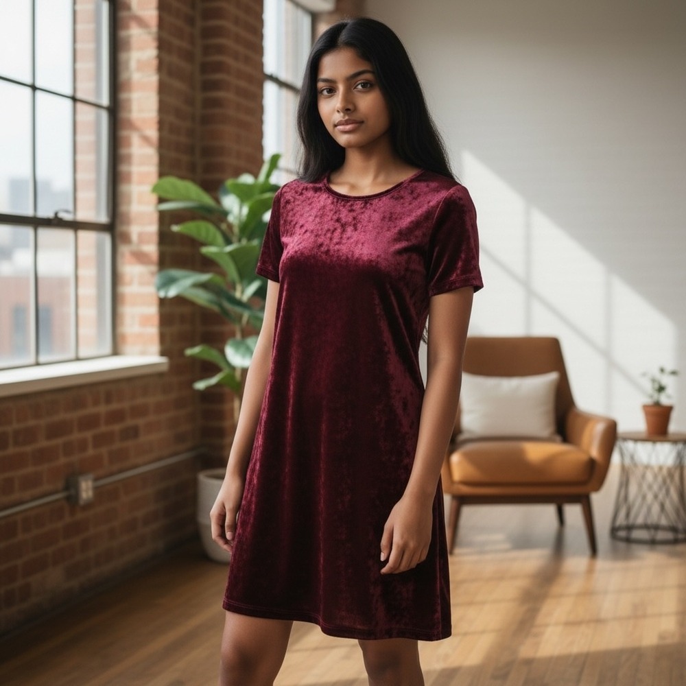 WESTPORT 1962 Burgundy Crushed‎ Velvet Short Sleeve Midi Dress XS Whimsigoth